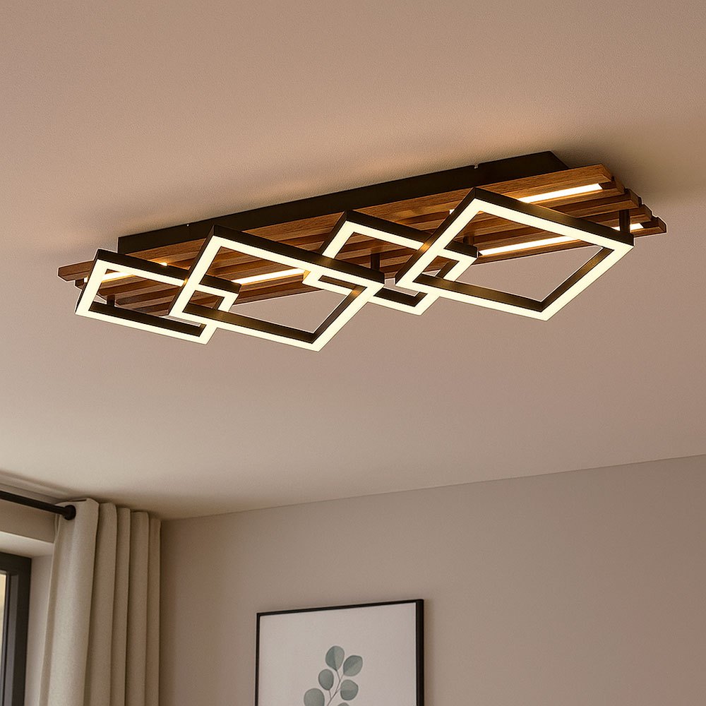 Image of Led Ceiling Light Room Lamp Square Ceiling Lamp, Mdf Metal, 42w 2160lm Warm White, Lxwxh 82x31x9.5 Cm