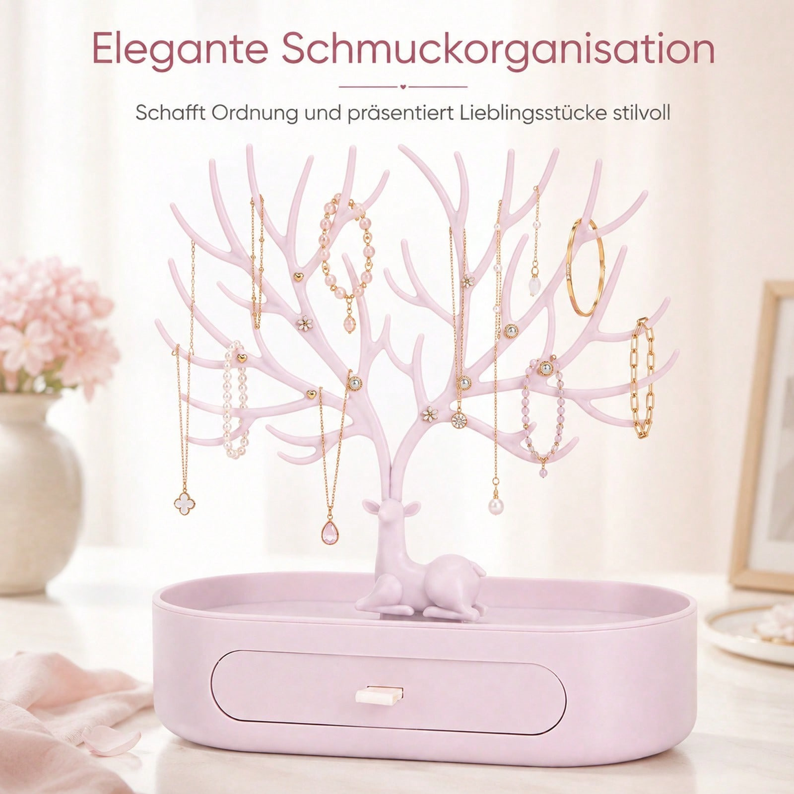 Image of Jewelry Storage With Drawer, Sturdy Jewelry Tree Stand For Necklaces, Earrings, Bracelets, And Rings, Ideal Organizer Solution For Home Jewelry