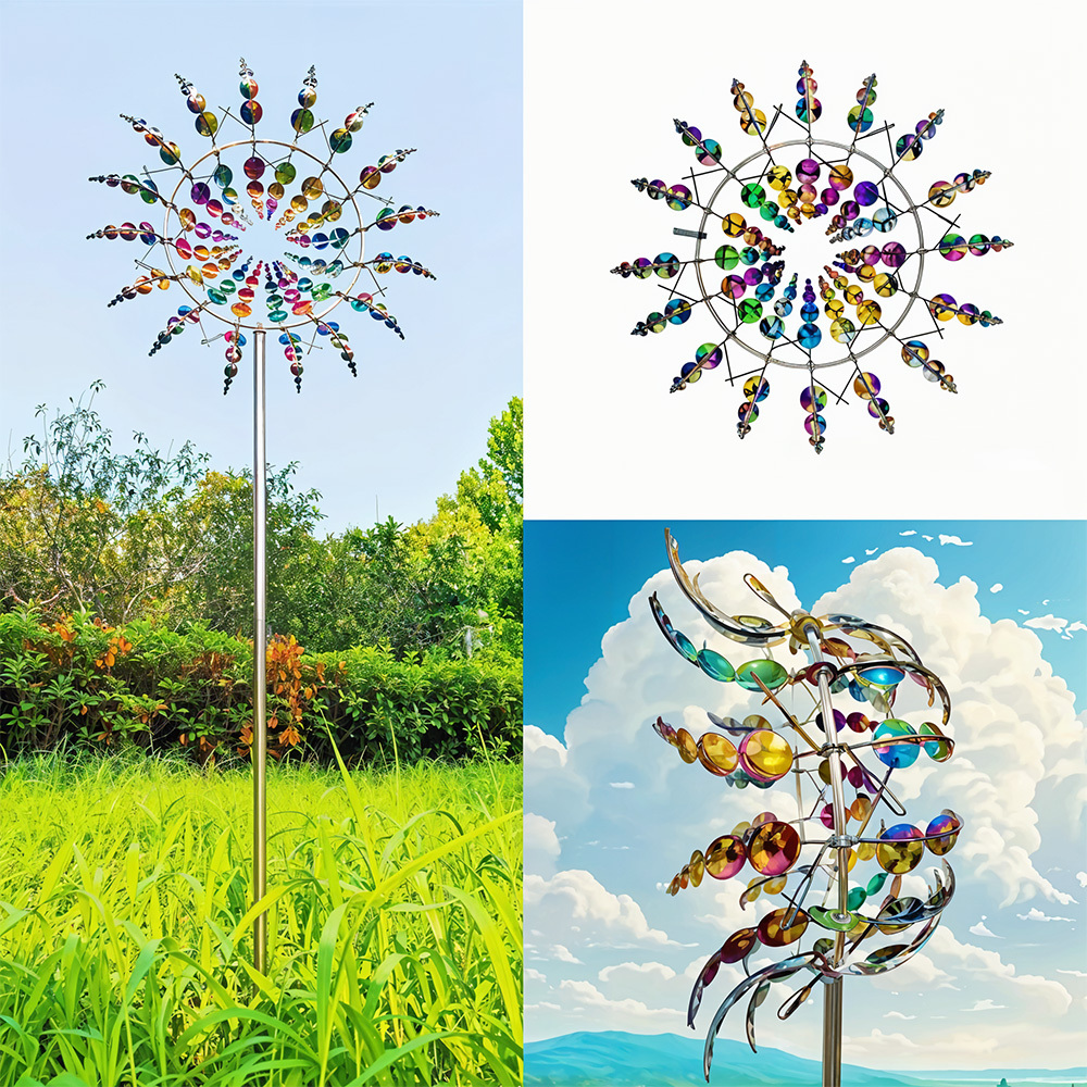 TEMU Vintage Wrought Iron Metal Ornaments, Weather , Windmill Outdoor Courtyard Garden Model Decorations, Geometric Wind Chime Ornaments,