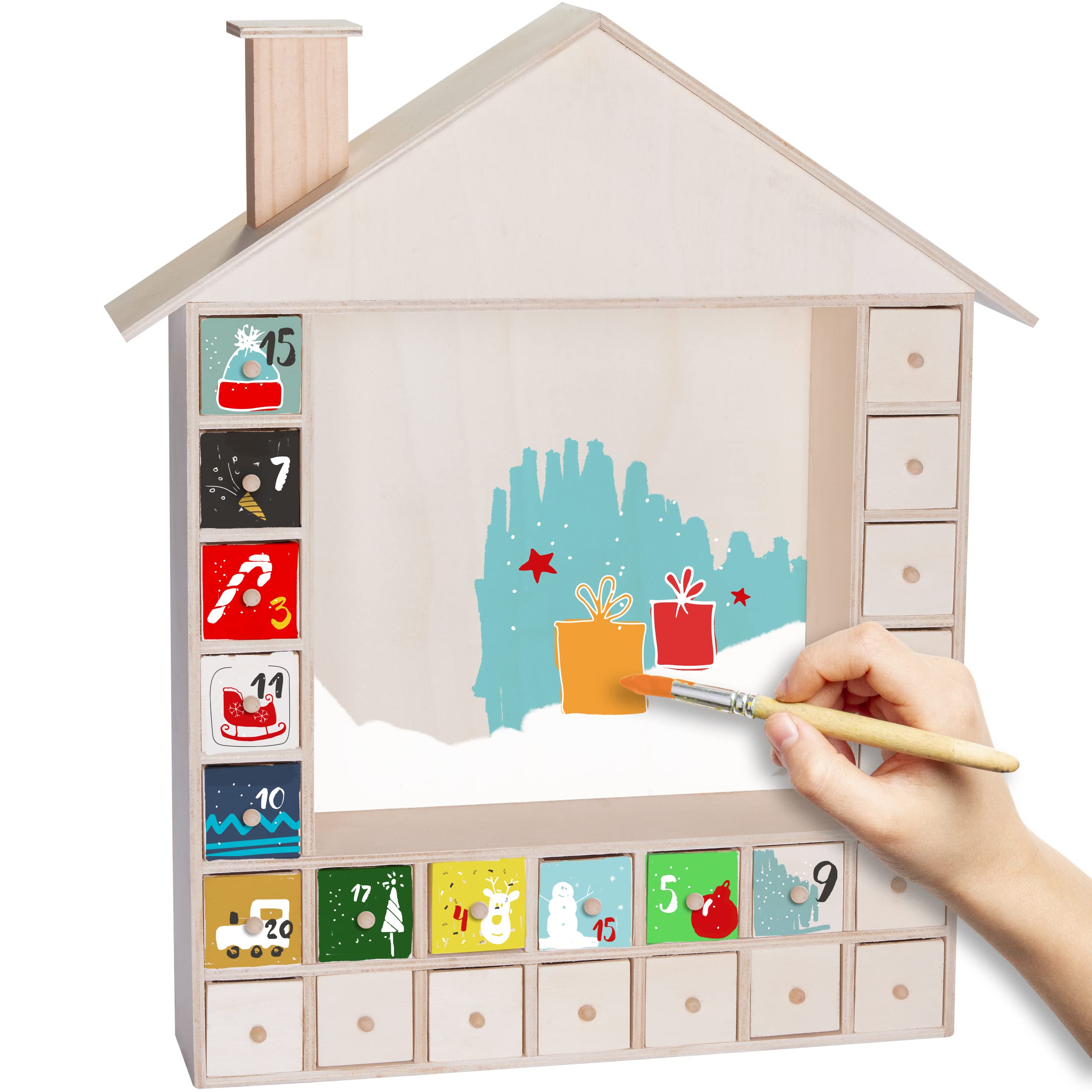 Image of Brubaker Advent Calendar To Fill With 24 Drawers - Reusable Diy Christmas Calendar For Painting, Crafting And Self- - Blank Christmas House - 40.3 Cm Height