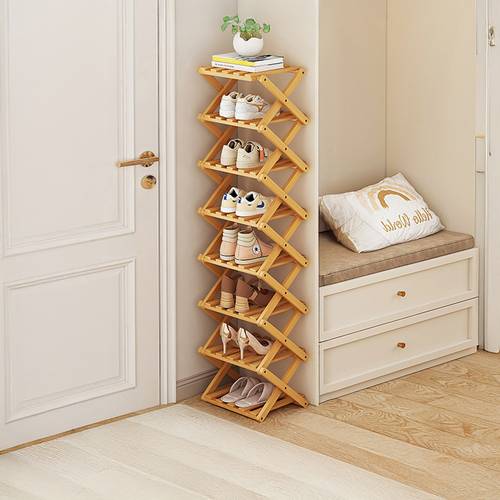 8 tier wooden shoe rack vertical shoe racks storage shoe tower narrow shoe stand installation free folding shoe racks sneakers slipper holder foldable footwear cabinet bamboo wooden shoe organizer unit for bedroom living room entryway doorway 26x26x122cm