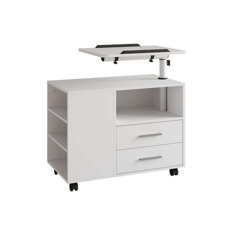 Image of Nightstand Bora White 80 X 88 Cm With Adjustable Work Surface Nightstand Night Commode Night Table Side Table Chipboard Bedroom
