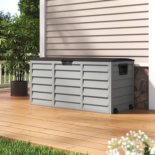 item picture 290l outdoor storage box foldable and lockable plastic deck box with lid patio storage box for balcony and terrace furniture 112cmx49cmx54