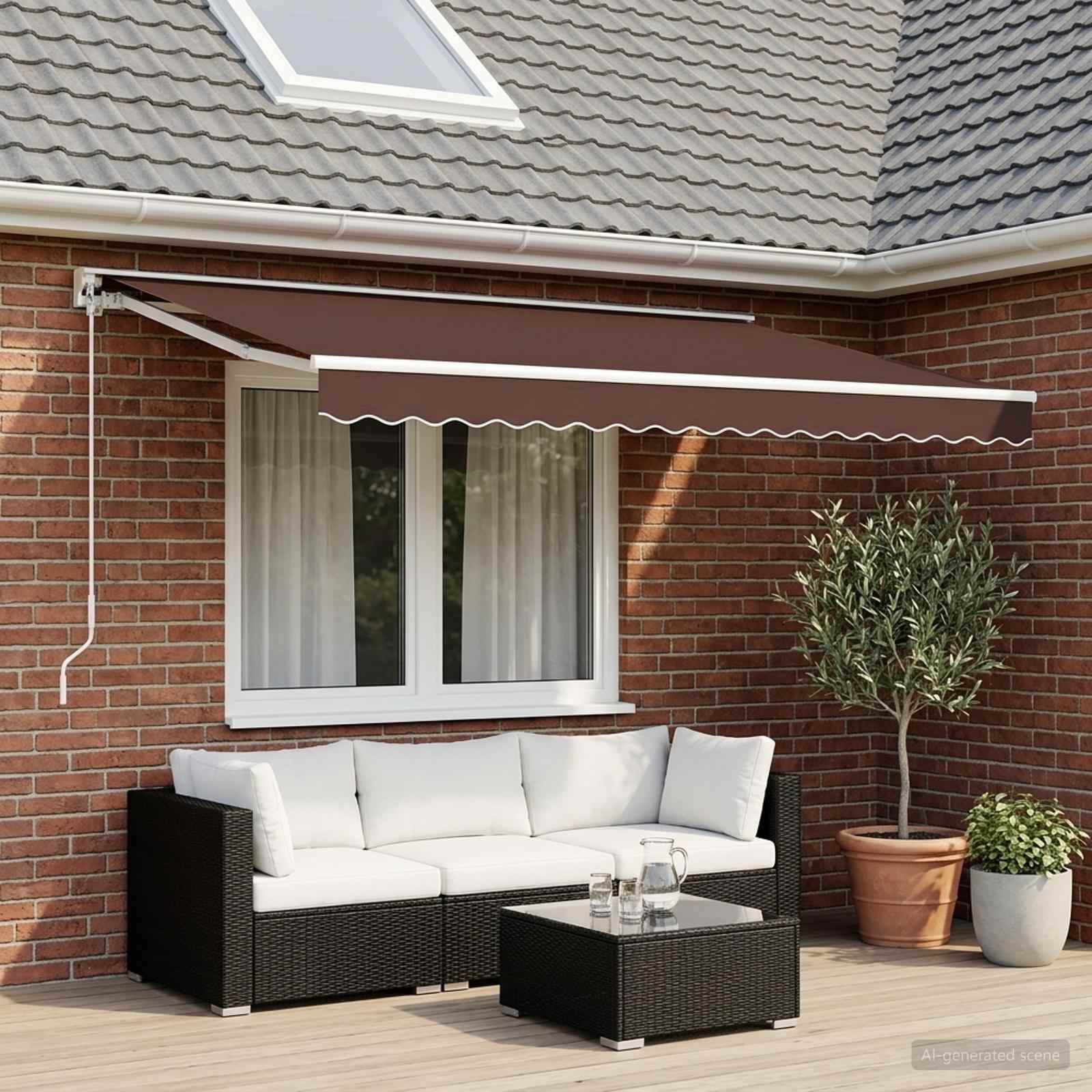 Replacement Awning Fabric 4x2 M Brown Polyester, Patio Awning Replacement With Valance, Outer Fabric 100% Polyester, And Easy To Care For