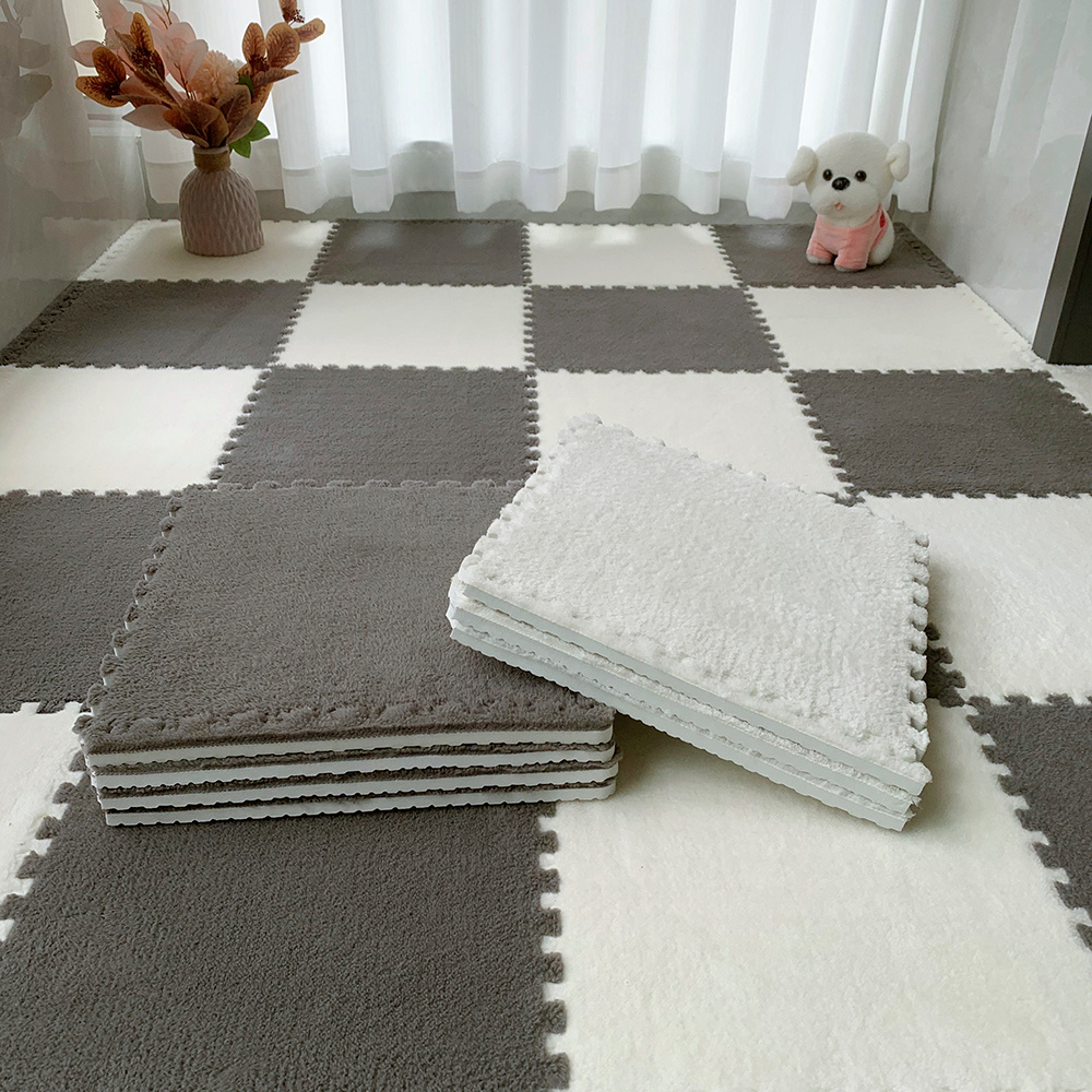 12/24pcs Set of Plush Patchwork Carpet Mats, 30x30cm, Non-slip EVA Foam Washable Thickened Carpet, Multi-color Patchwork Interlocking Floor Non-slip Floor Mats for Living Room Bedside and Game Room