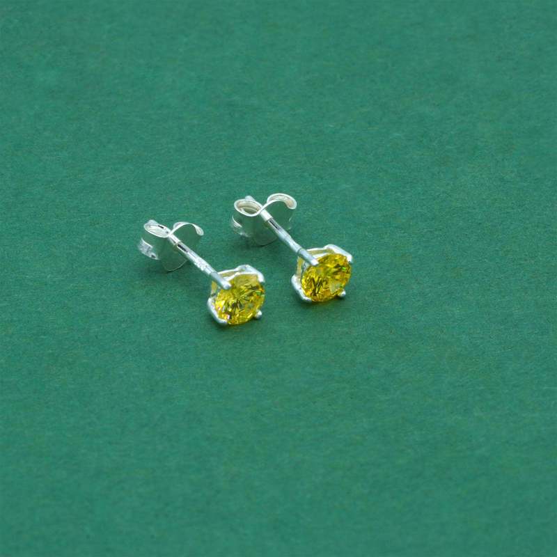 Women's 925 Sterling Silver Citrine CZ Stud Earrings