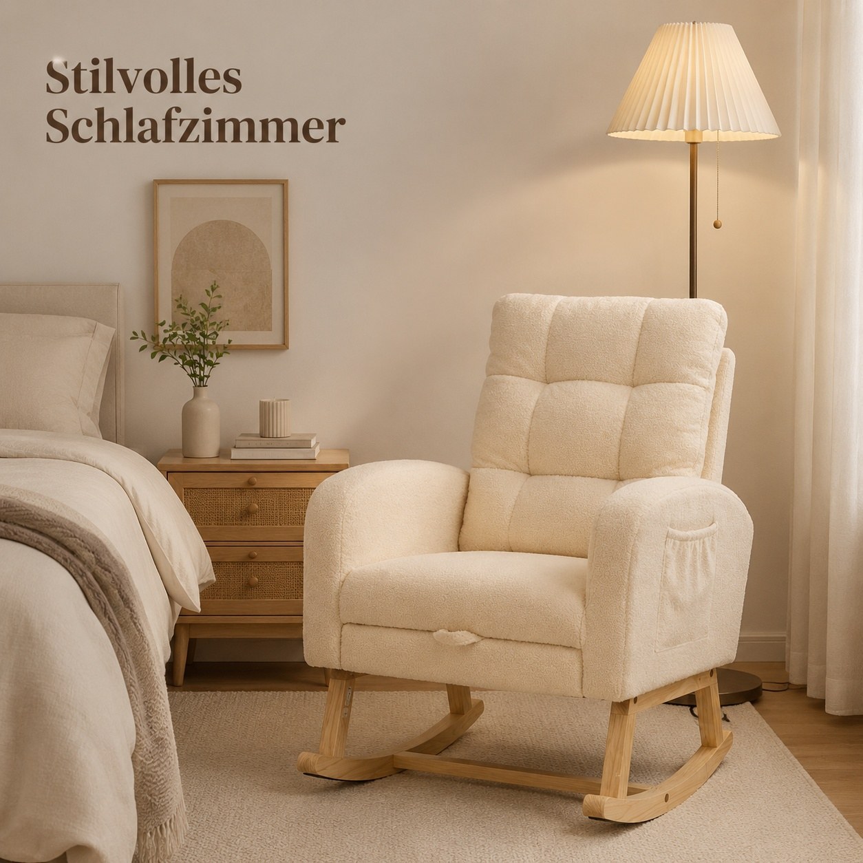 Image of Rocking Swivel Chair 132x50x99 Cm With Solid Wood Frame, Stable Load Capacity Up To 100 Kg, High Backrest For Back Pain Relief, Relaxation, Living Room