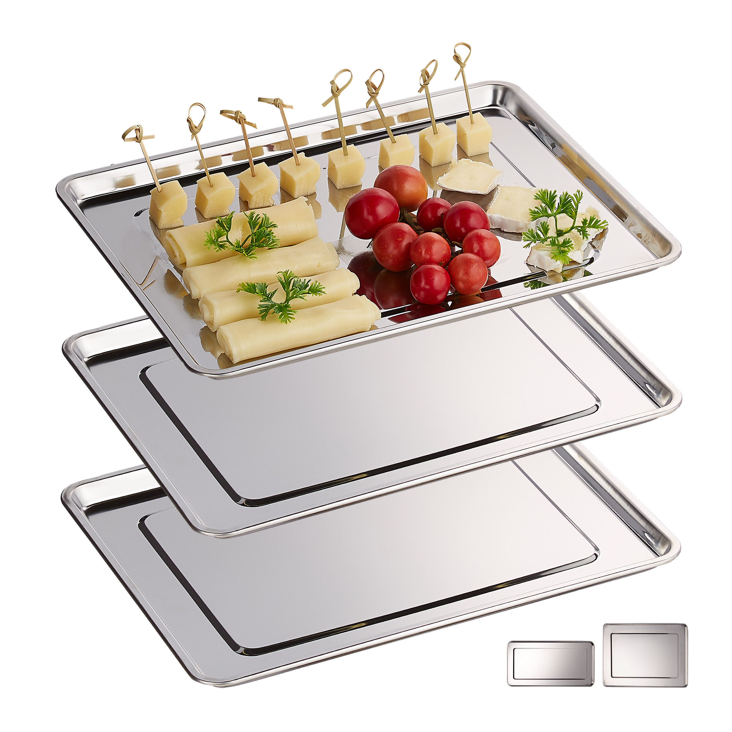 E-shop 3x Servierplatte in Silber - (B)33 x (T)26.5 cm