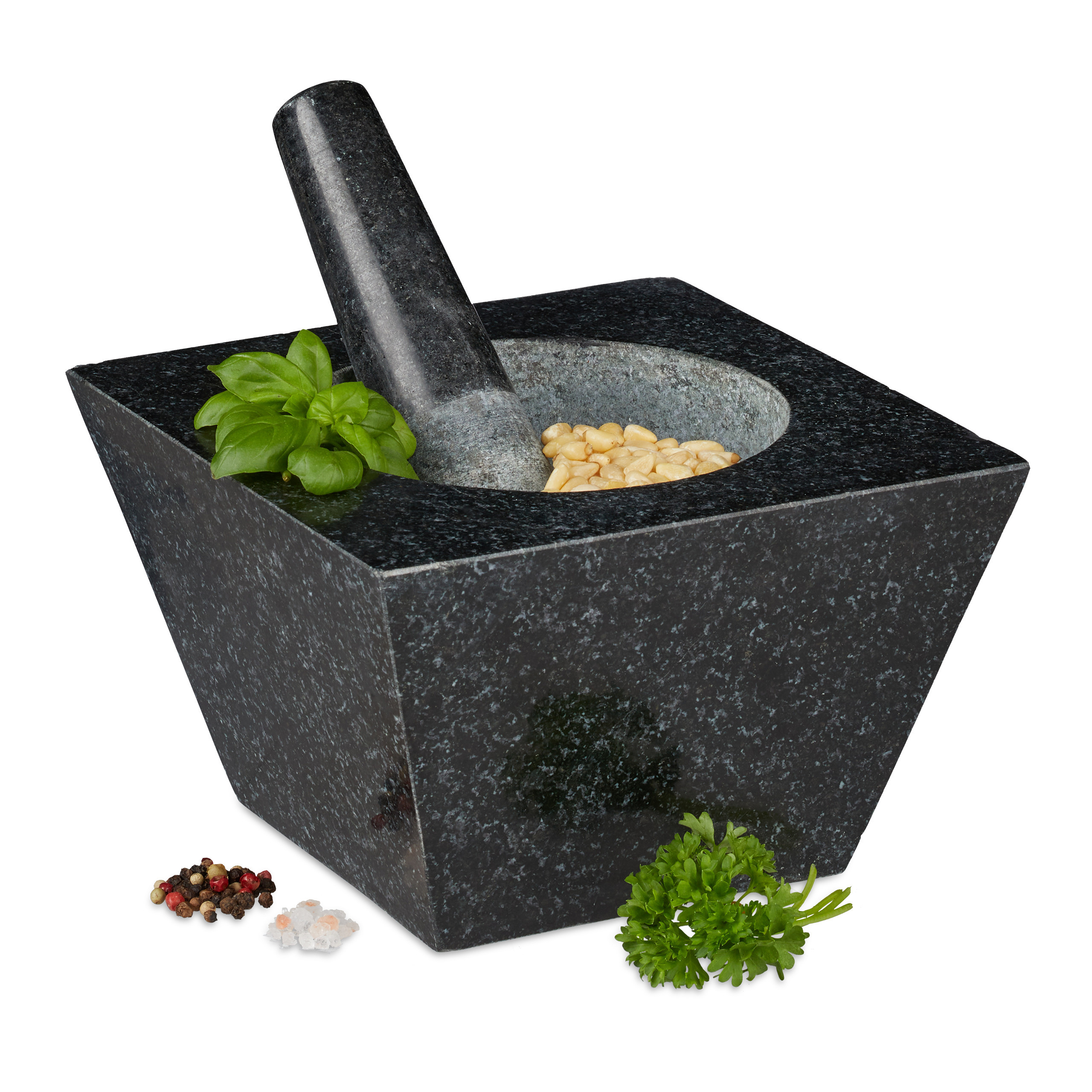 Mortar With Pestle In Black - (d)19.5 X (h)19.5 Cm