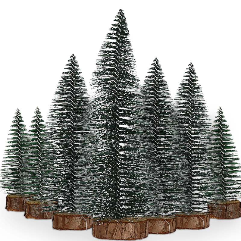 Image of Christmas Wooden Base With Snow, 8-piece Set | 10-20cm, 3 Sizes, Green Plastic Pine | Fir Christmas Tree, Forest Decorative Tree