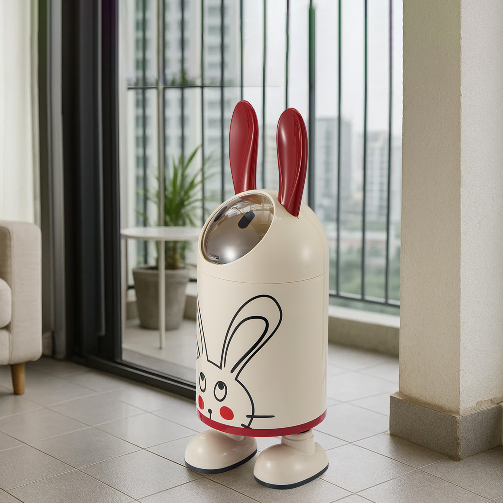 TEMU 1pc Cartoon Cute Rabbit Creative Trash Can, Home Kitchen, Bathroom, Living Room, Bedroom With Lid Cartoon Odor Sealed Trash Can, Durable And