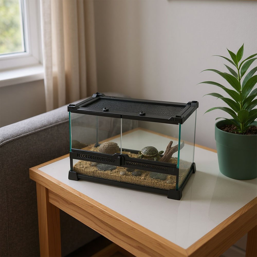 TEMU Reptile Float Glass Growth Tank, Transparent Reptile Terrarium, Rainforest Feeding Box, Reptile Breeding Box Suitable For Stacking, Top Screen