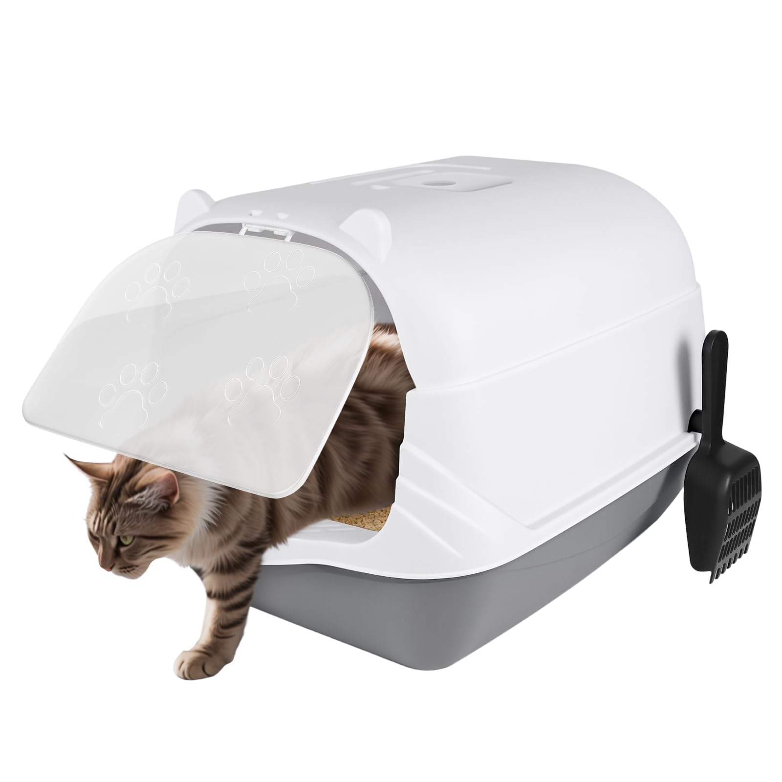 E-shop Katzenklo mit Deckel Aktivkohlefilter Katzentoilette Katzen WC Hauben Toilette Klo grau modernes Design, weniger , auslaufsicherer Boden
