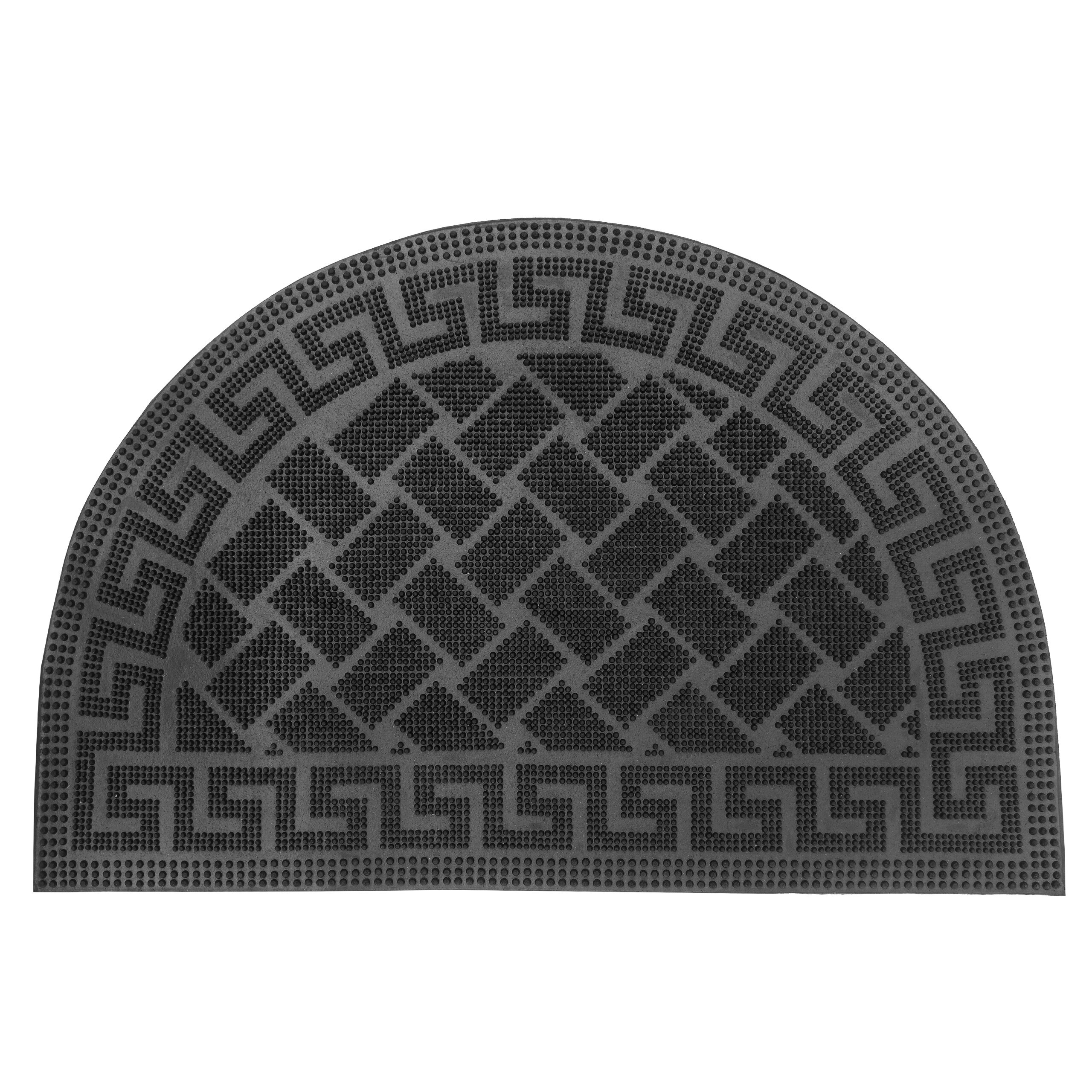 Image of Half-round Rubber Doormat, 60 X 40 X 0.6 Cm, Black, Geometric Pattern, Non-slip And Weatherproof, For Entryway, Terrace, Garden, And Indoor Use, Door Mat, Dirt Trapper Runner, Shoe Scraper, Relaxdays