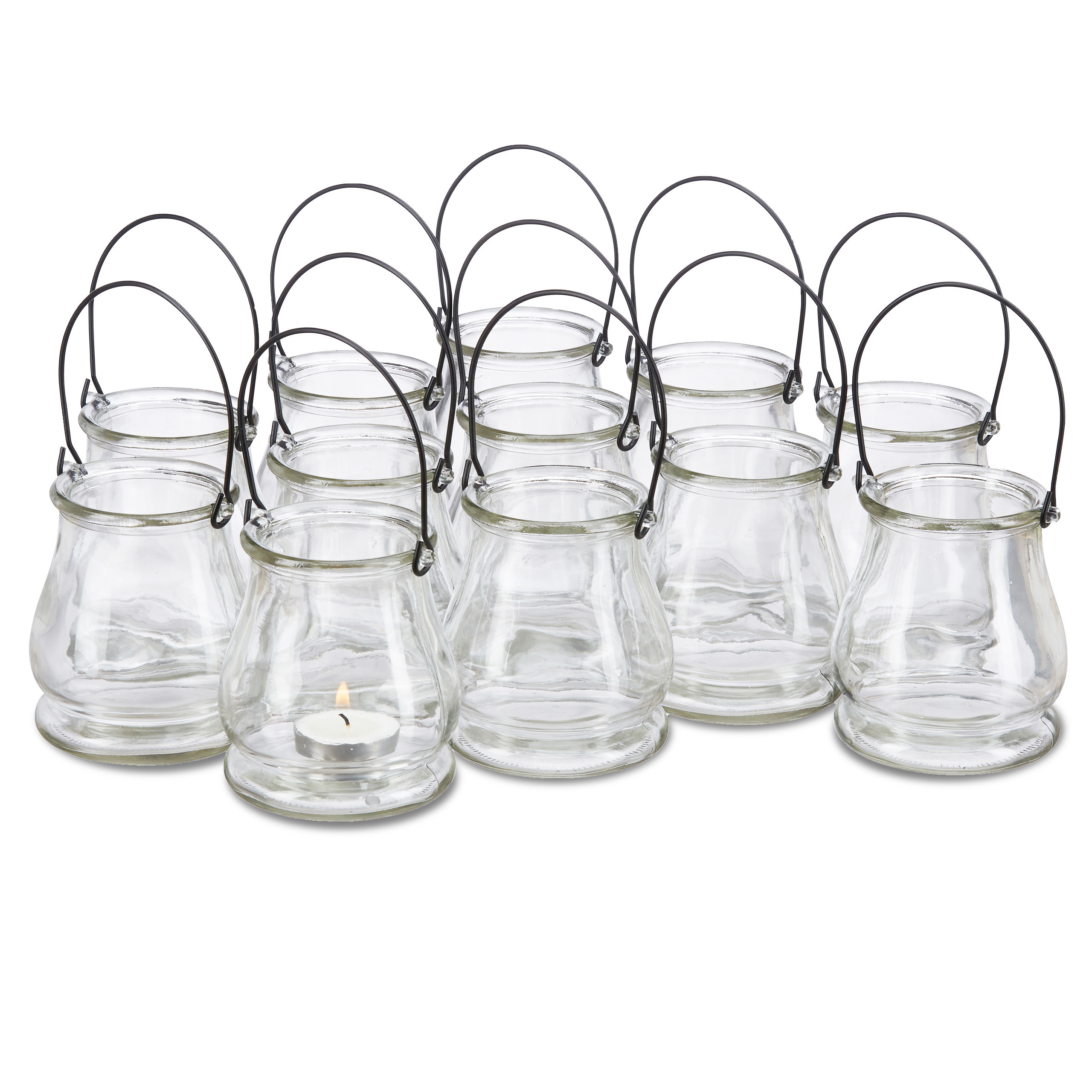 TEMU Portacandele panciuti, set da 12, in vetro con manici in metallo, 10 x 8.5 cm, altezza 18 cm con , 5 cm, per tavolo, matrimoni e feste in