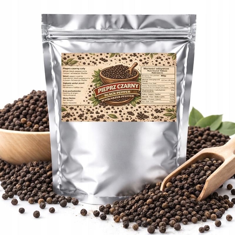 E-shop Schwarze Pfefferkörner für Mühle, frisches Aroma, PREMIUM-QUALITÄT 50g
