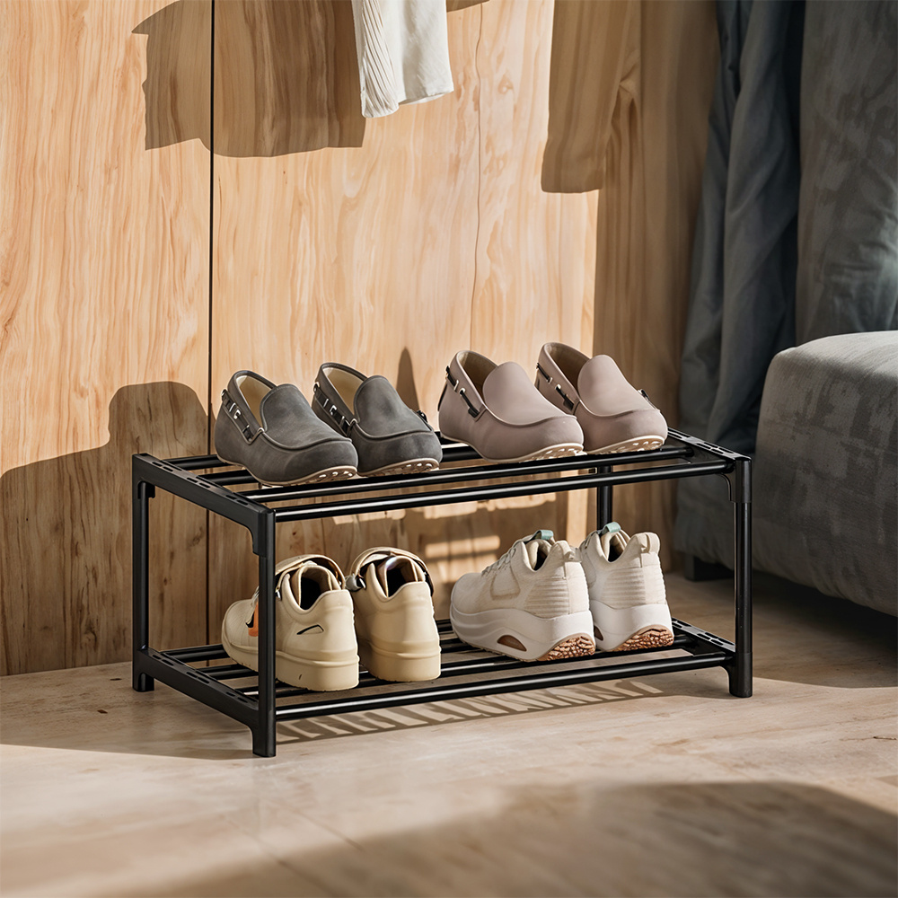 TEMU Stackable Metal Shoe Rack, 2-tier Stackable Shoe Rack Organizer - Free Standing Shoe Shelf For Closet Storage
