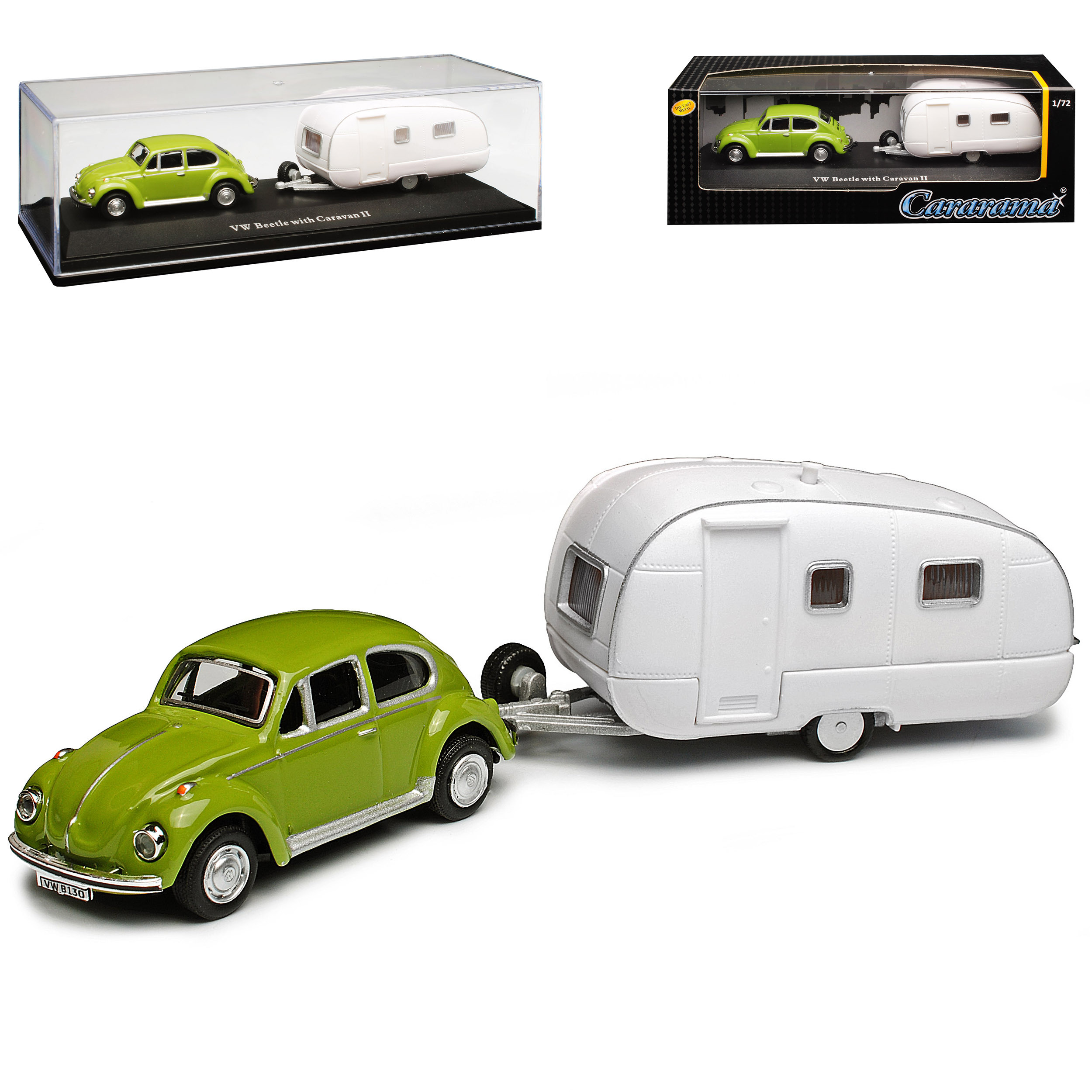 Vw Coupe Green 1938-2003 With Trailer Ii 1/72 Cararama Model Car