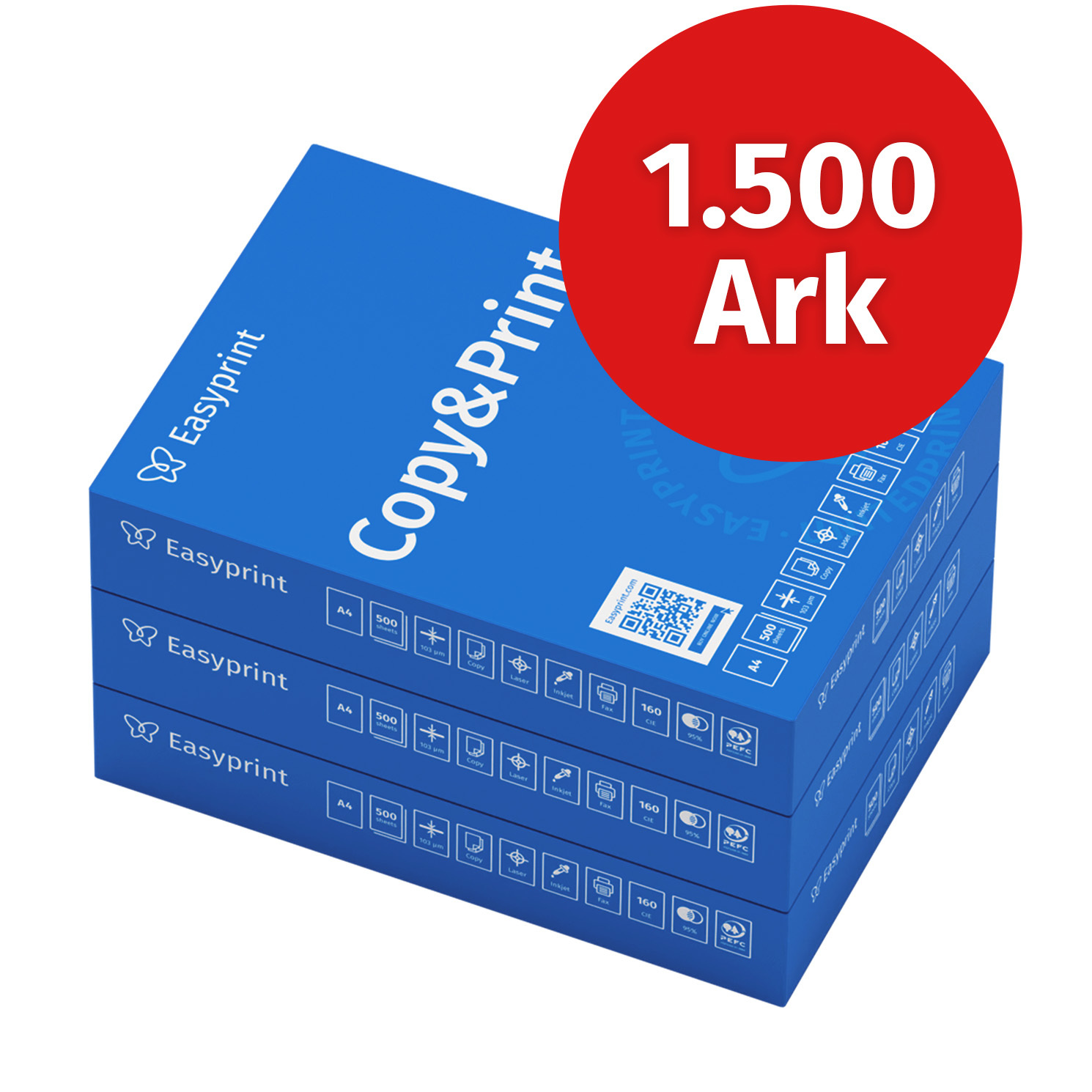 Easyprint Skrivarpapper Kopieringspapper 1500 Ark 3 X 500 A4 Premium Vitt -certifierat