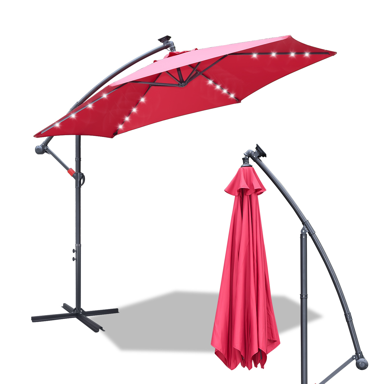 Parasol, parasol cantilever, avec support et lumière, protection solaire, protection UV jusqu'à UV30+, ouverture et fermeture faciles, pour jardin, terrasse, 300 cm