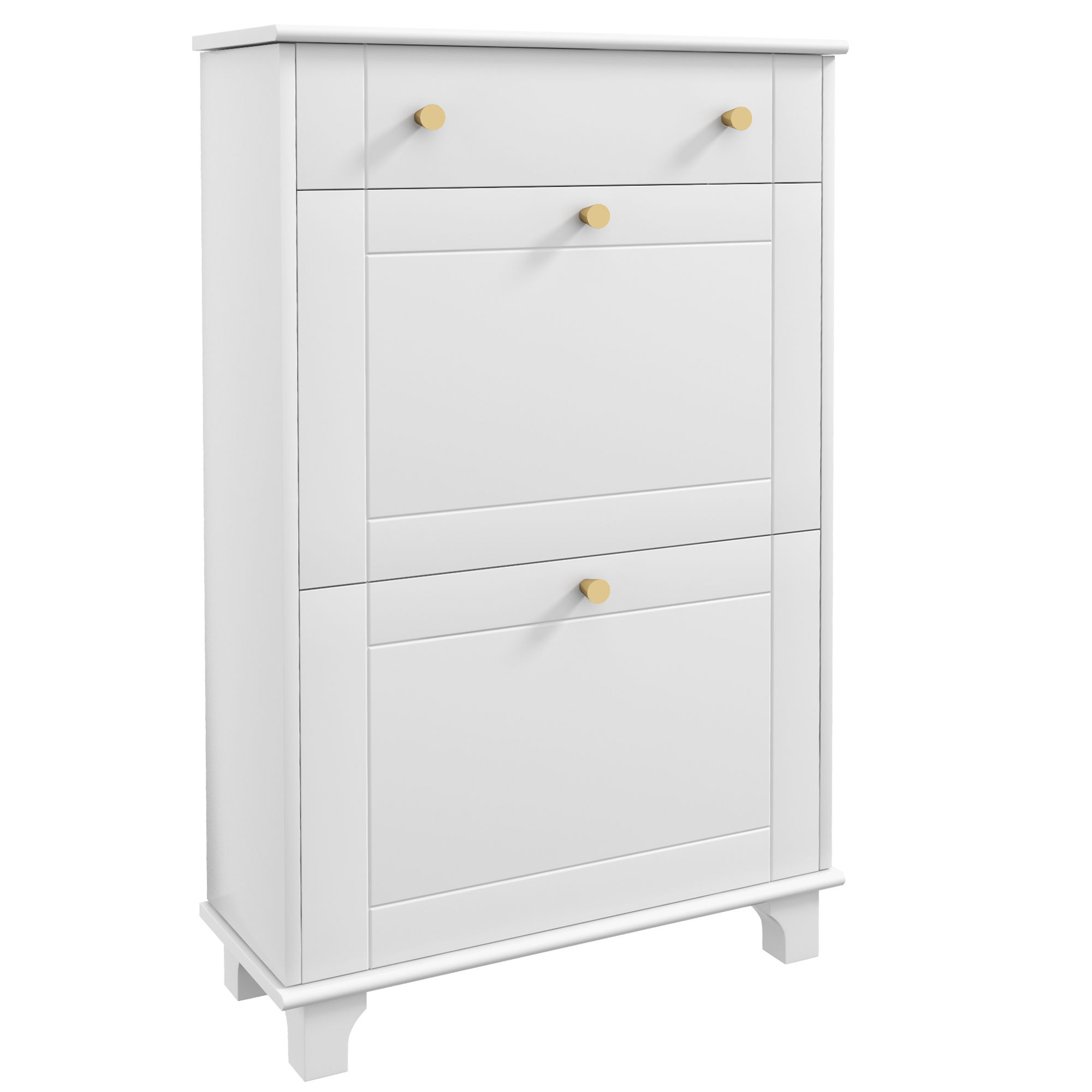 Homcom Shoe Cabinet White Wooden Shoe Rack Narrow Shoe Rack With 1 Drawer And 2 Folding Doors For 8 Pairs Of Shoes For Entryway 60x23.5x98.5 Cm White