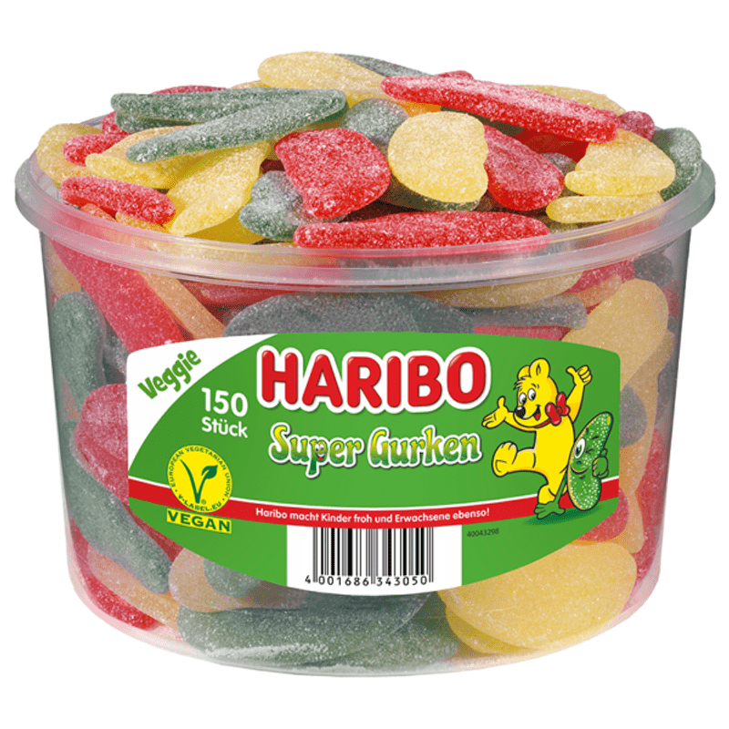 Haribo - Super Cucumbers - Fruit Gum - Box Of 150 Pieces - 1.35kg