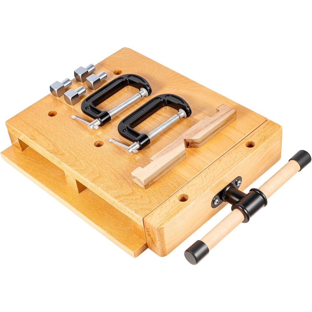 Brown Portable Wooden Workbench - A Wooden Workbench -clamping Vice, Which You To Complete Diy Projects.