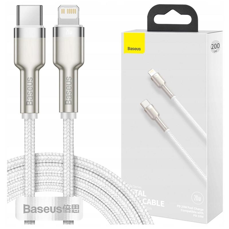 TEMU Usb-c To Lightning Baseus Cafule Pd 20w Cable, 1m - Fast 20w Charging, White, High Quality, Compatible With Iphone, Ipad, Fast Data Transfer