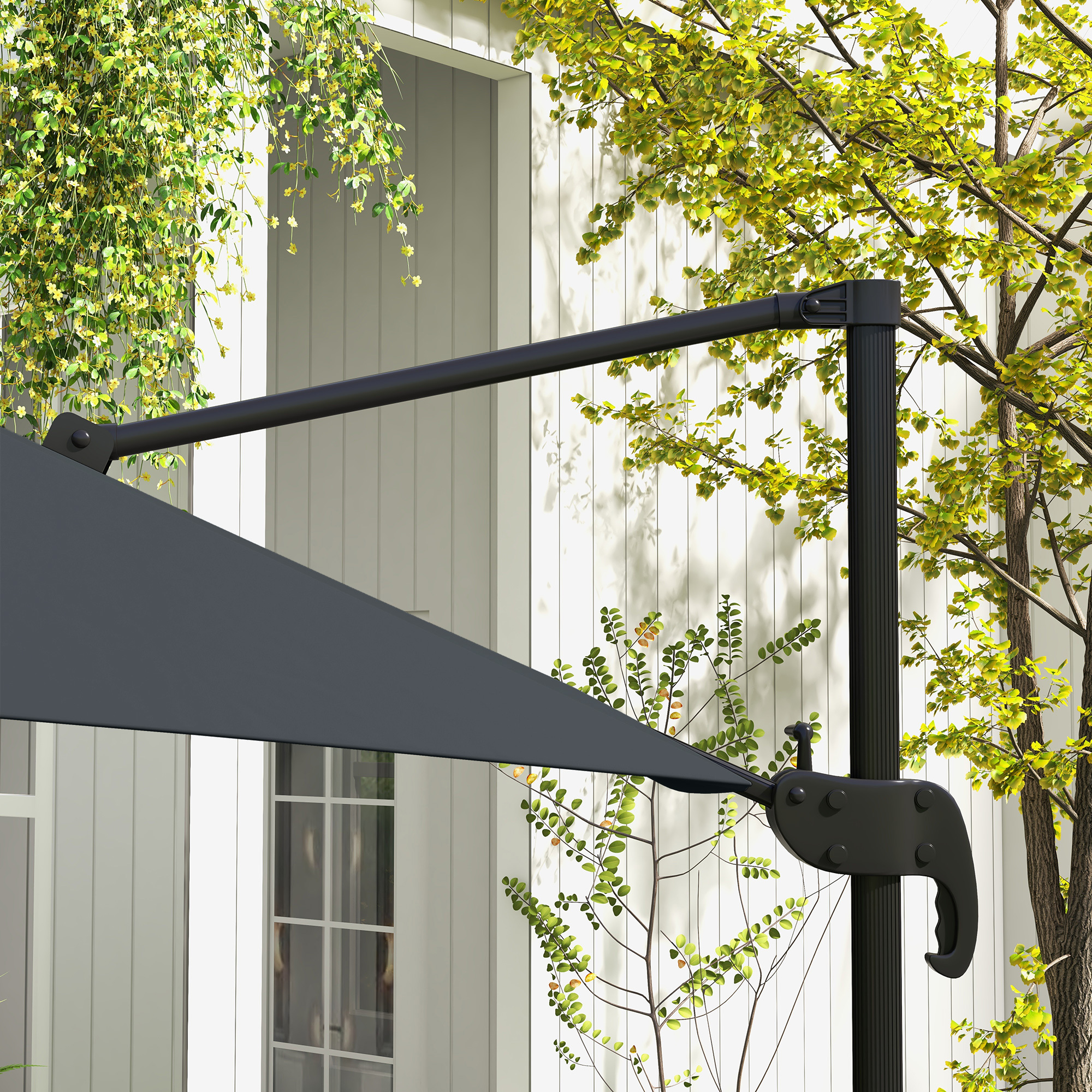 Outsunny Offset Square Tilting 360° Rotating Parasol with Crank Handle - Aluminium 3L X 3L X 2.6H M Dark Grey