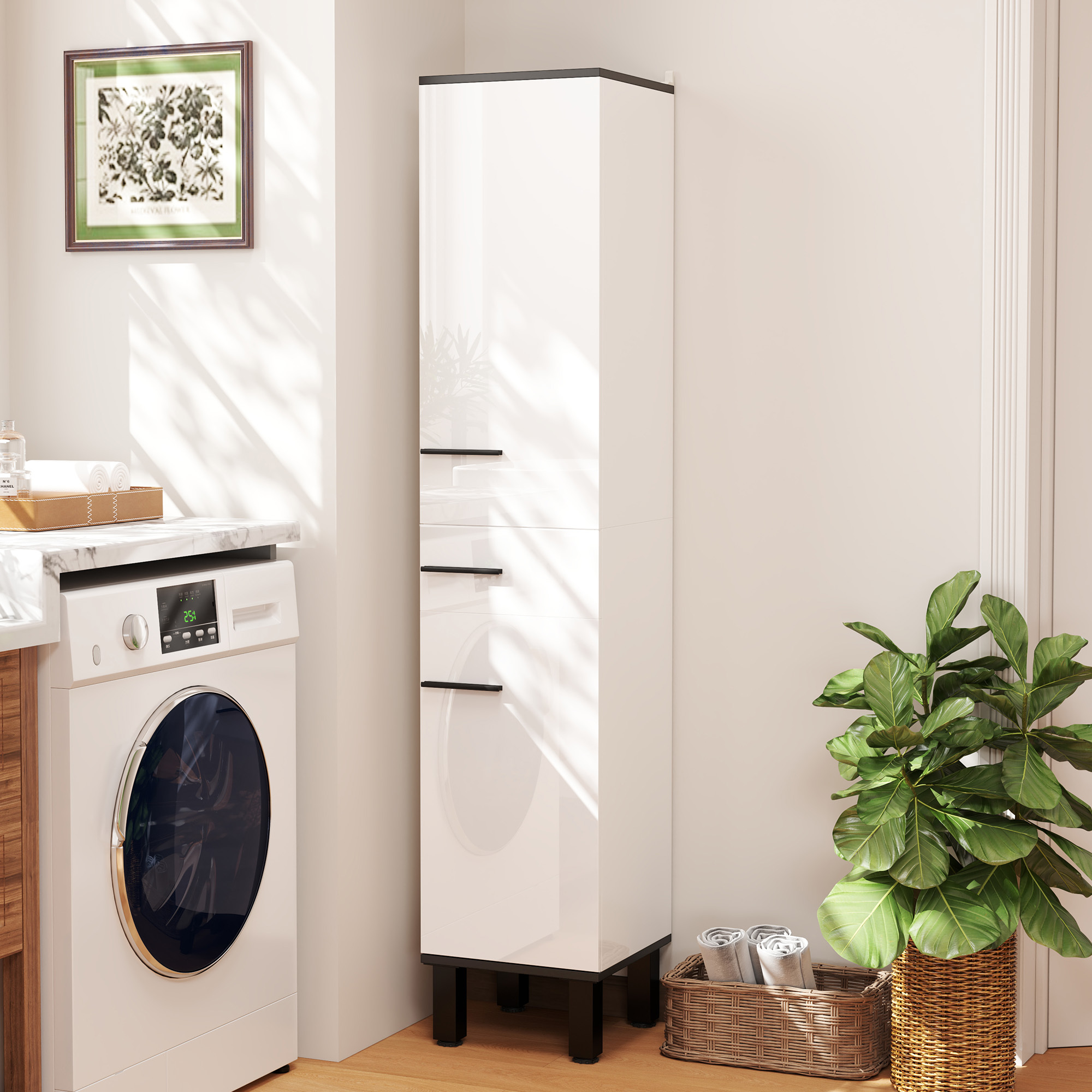 Image of Homcom Bathroom Column Storage Cabinet Tall Bathroom Cabinet With Drawer 2 Doors And Adjustable Shelves Modern Bathroom Auxiliary Furniture Anti-tip 34x32x170 Cm White