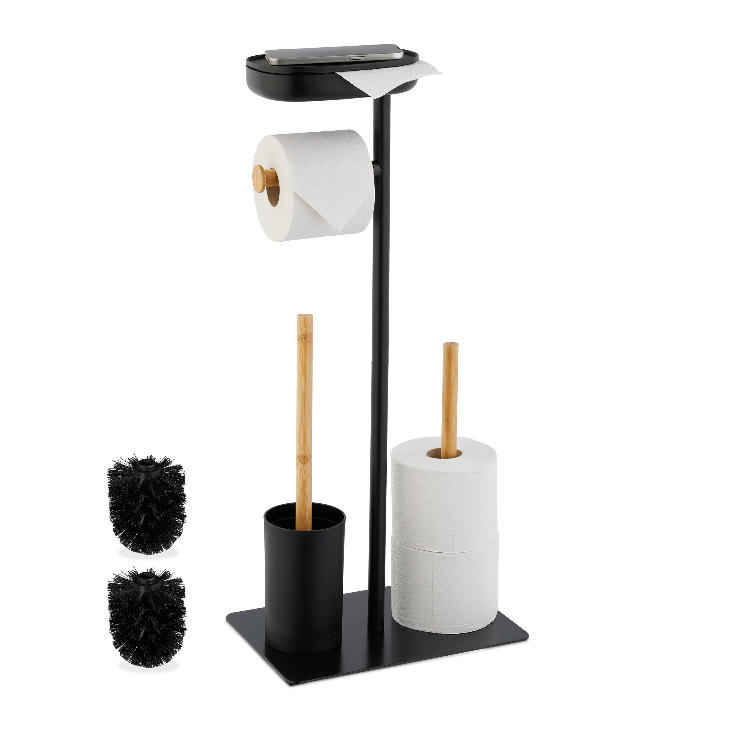 Toilet Set In Black/natural - (w)30 X (h)66.5 X (d)20 Cm
