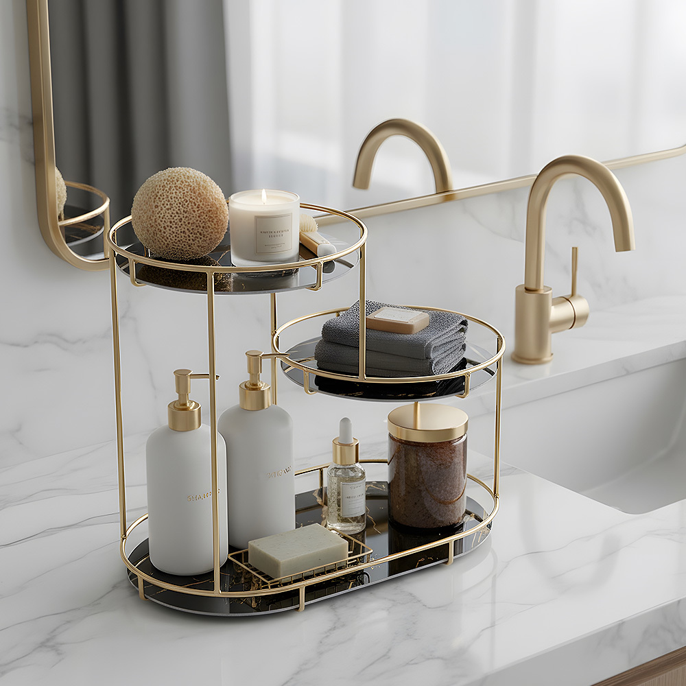TEMU Modern 3-tier Bathroom Organizer Shelf, Vanity Storage Rack For Cosmetics Display, Desktop Makeup Organizer With Staggered Design, Suitable For