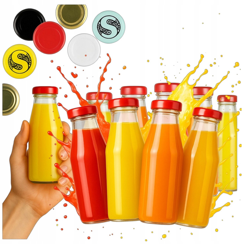 Image of Glass Bottles 200ml 10pcs With Fi 33 Caps For Juices, Syrups, Smoothies, Lemonade, Water, Milk, Drinks, Juice Bottle For Storing Homemade Juices And .