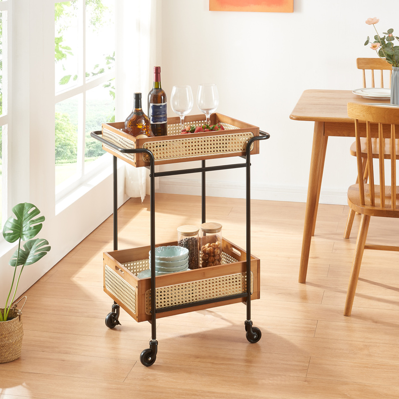 Tervola Serving Cart With 2 Baskets, Bamboo Metal, 81 X 61 X 39 Cm, Rattan Look