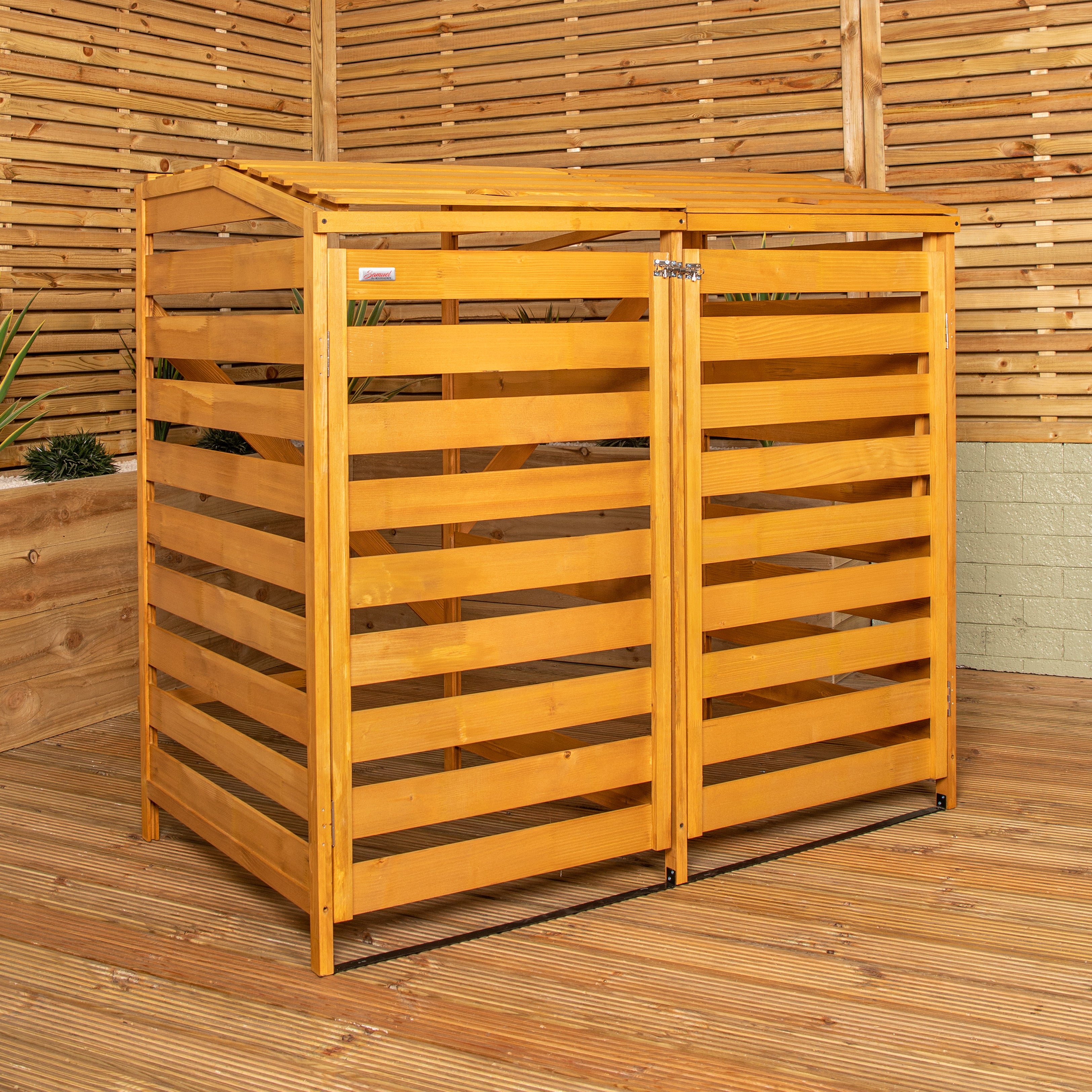 TEMU 1.33m X 1.25m Large Wooden Outdoor Garden Double Wheelie Bin Store Storage For 2 Bins