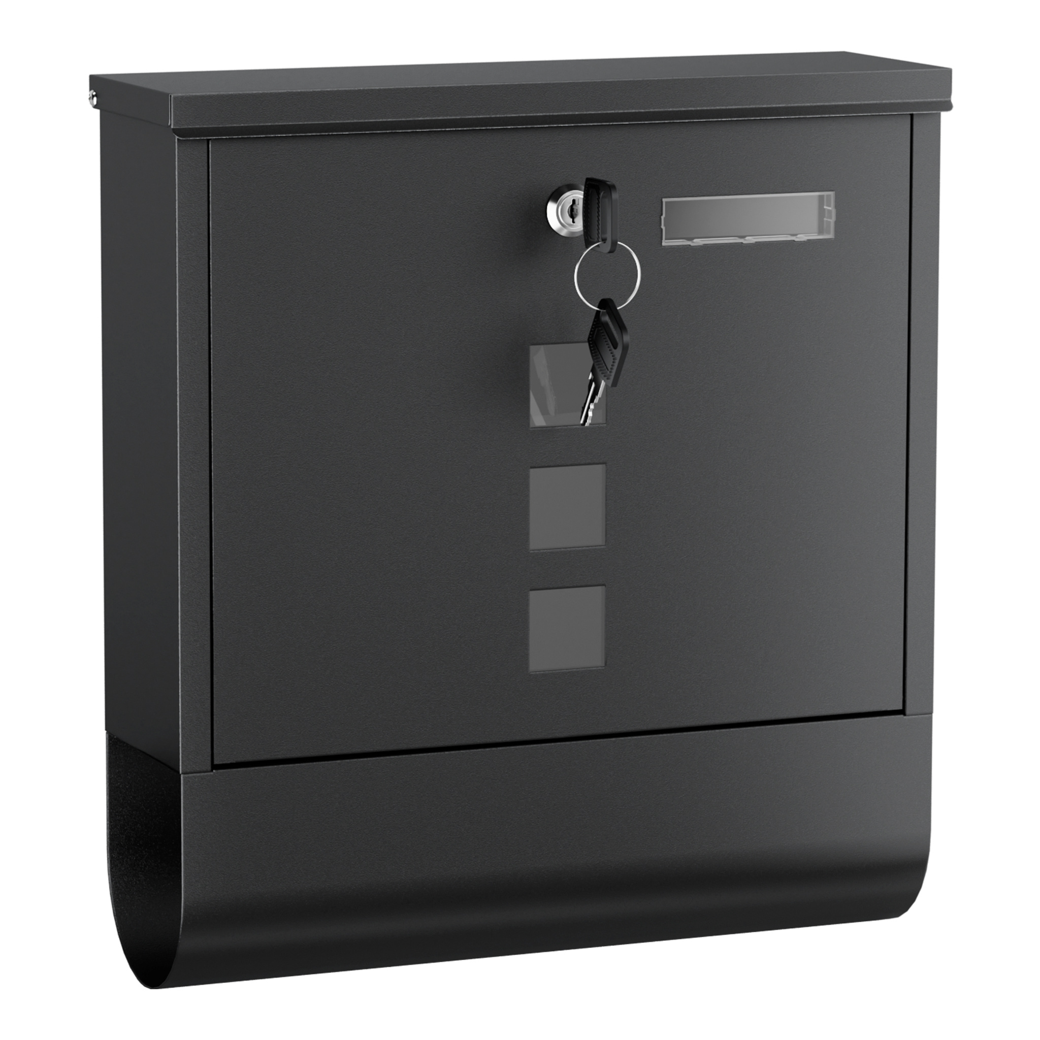 TEMU Wiltec Mailbox With Newspaper Roll, Black, 305 X 95 X 335 Mm, Wall-mounted Mailbox With Nameplate, Inspection Windows, Lock And Newspaper Roll,