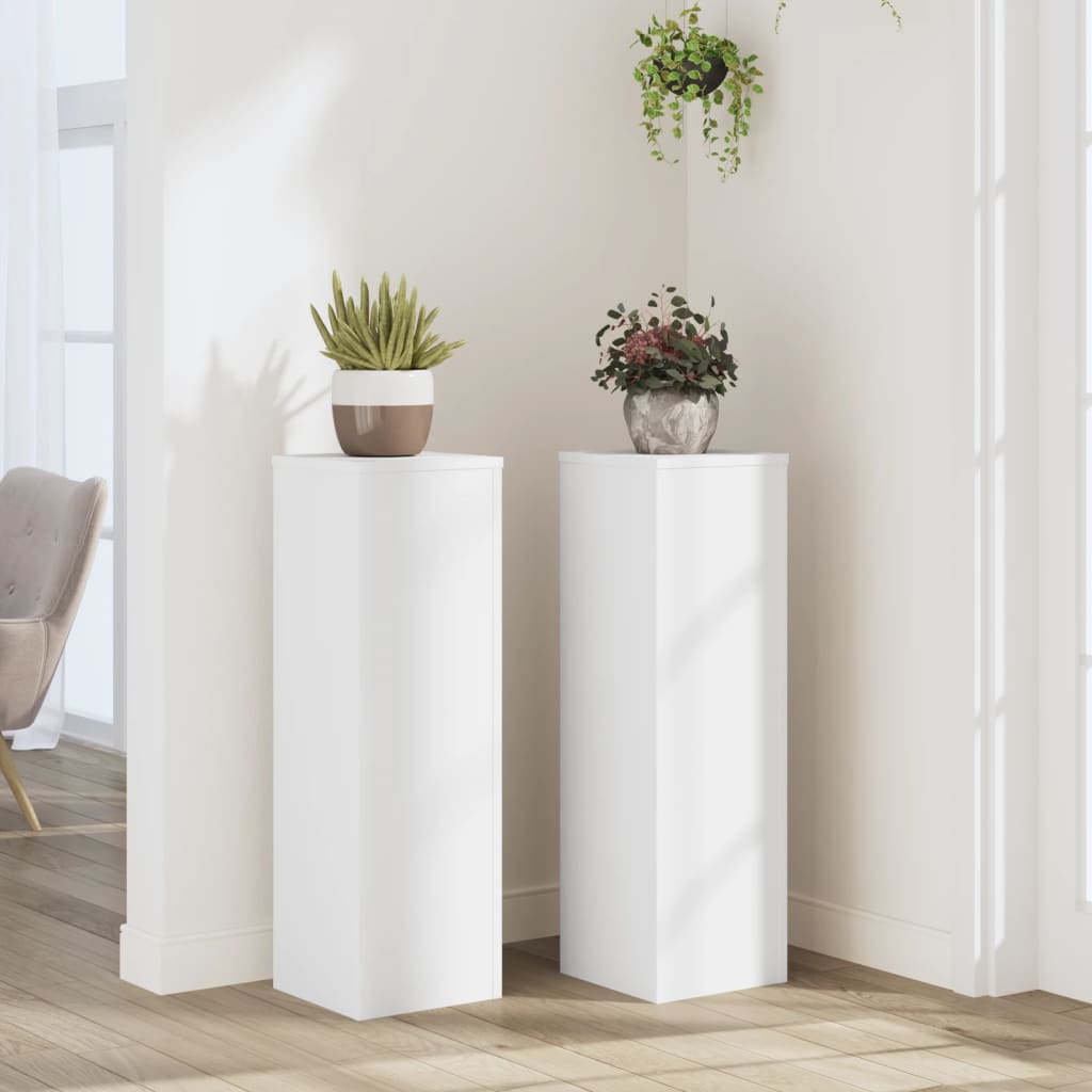 Image of Vidaxl Plant Stands 2pcs., Hollow Construction Flower Stands, Decorative Pedestal For Plants Decorative Items, Flower Stool Flower Column, White Wood Material
