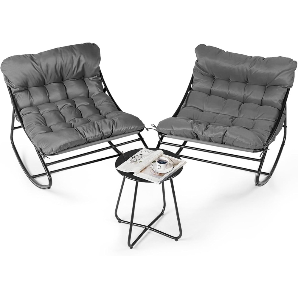 Image of Bonnlo 3-piece Balcony Furniture Set, Garden Furniture With 2 Swing Chairs And 1 Small Table, For Patio, Garden, Pool Area, Balcony, Or Backyard, Gray/white
