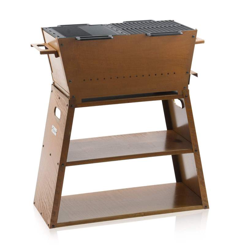 Image of Charcoal Grill Cart And Fire Pit 2-in-1, Rust Finish, 77 X 44 X 84 Cm, Including Grill Grate And Cast Iron Grill Plate