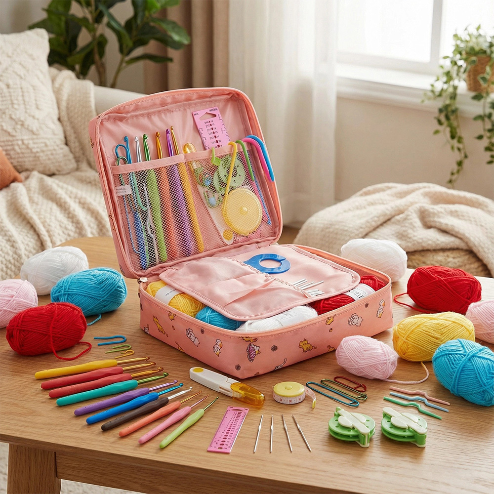 colorful crochet kit for beginners and adults complete diy knitting set with ergonomic hooks and storage case     yarn balls and all necessary tools perfect as gift for craft enthusiasts