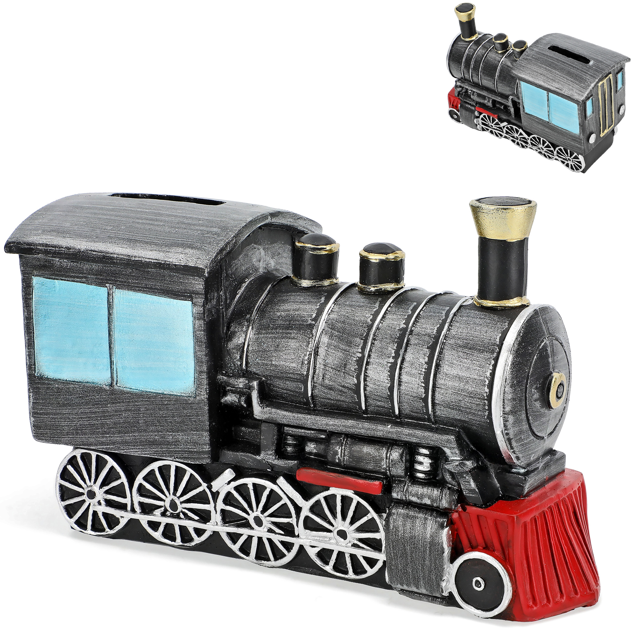 Piggy Bank Train / Train / - With Lock - Stable Piggy Bank Made Of Resin - Fun And Humorous Vehicle Vehicles Funny Cars