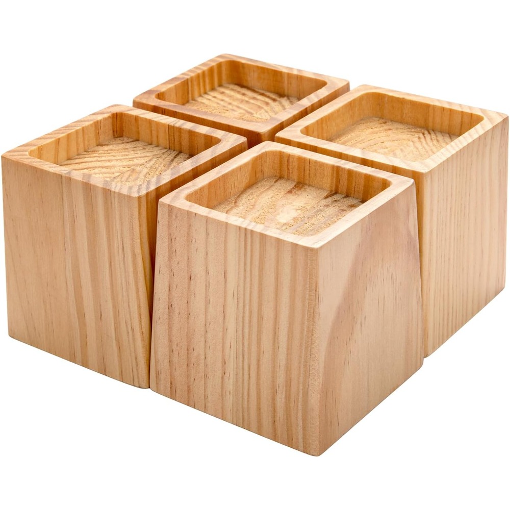 TEMU Wood Bed Risers 4 Inch, Solid Wood Furniture Risers Heavy Duty Up To 2200 Lbs, Non-slip Wooden Furniture Lifts For Bed Sofa Desk Couch Table, 4