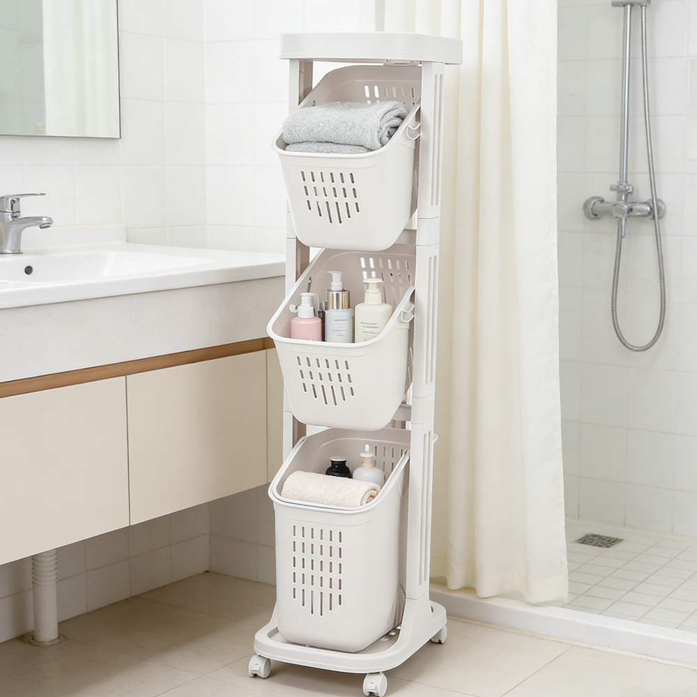 Four-Layer Plastic Narrow Storage Basket Trolley