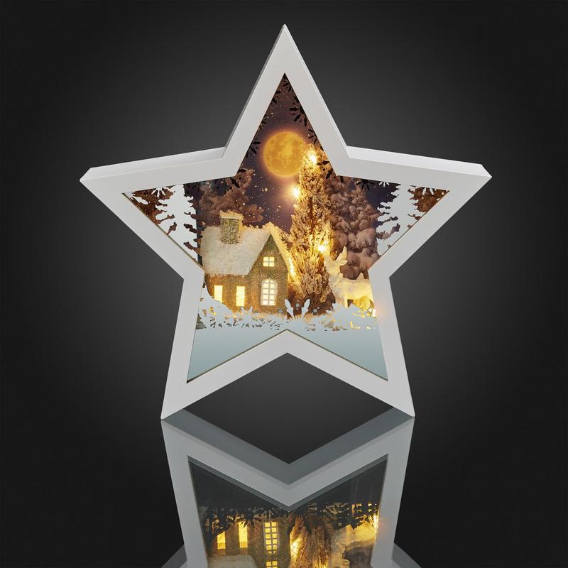 Hellum 522914 Led 3d Decorative Winter Scene Illuminated Glass Christmas Battery-powered 10 Led 522914