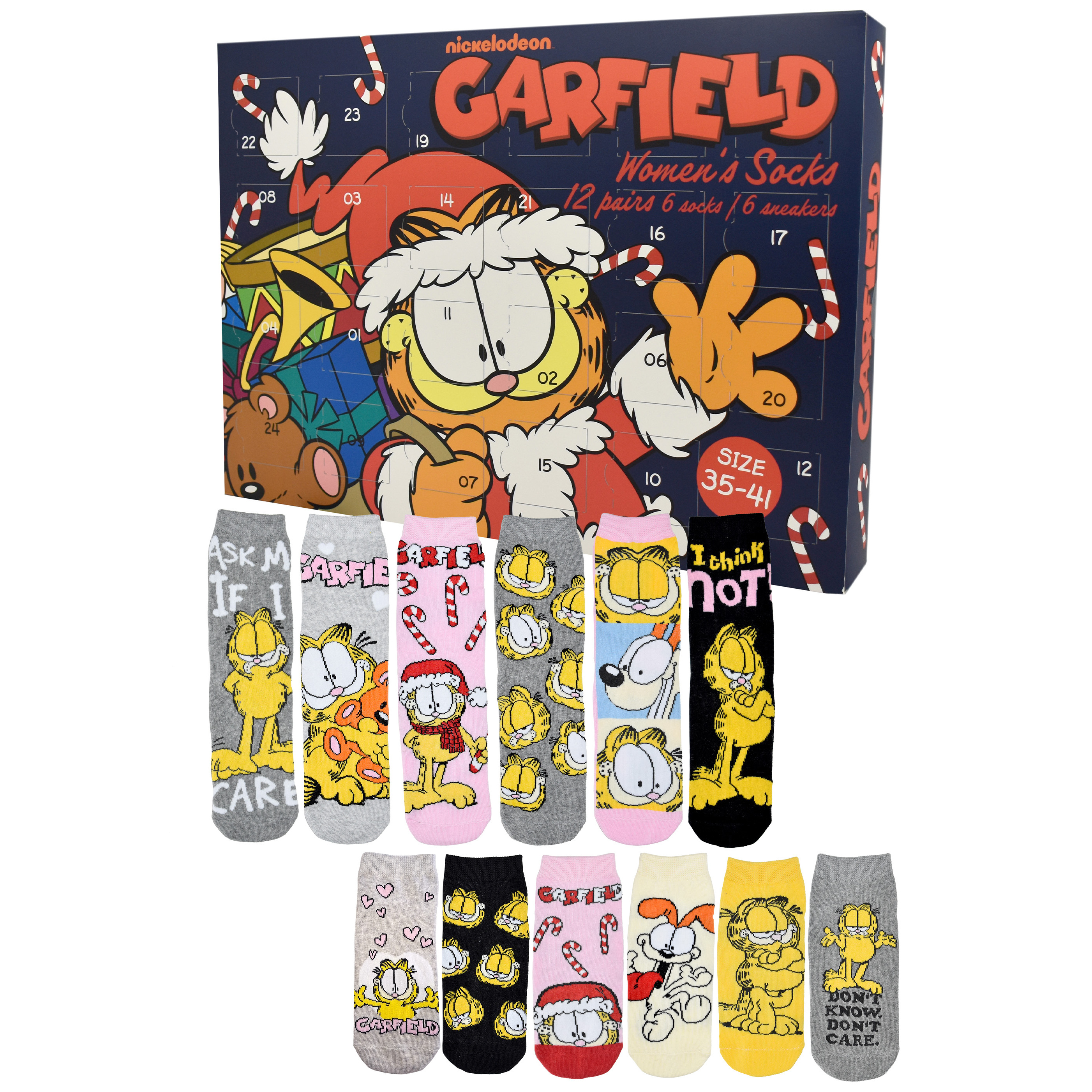 Image of Garfield Advent Calendar With 12 Pairs Of Socks Size 35-41 For Women, Christmas Calendar With Sneakers And Long Socks