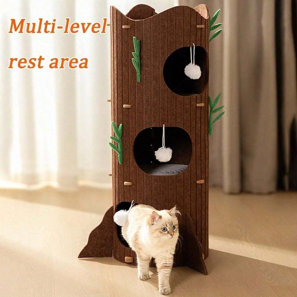 All-Season Enclosed Cat Tree Den with Multi-Layer Bed