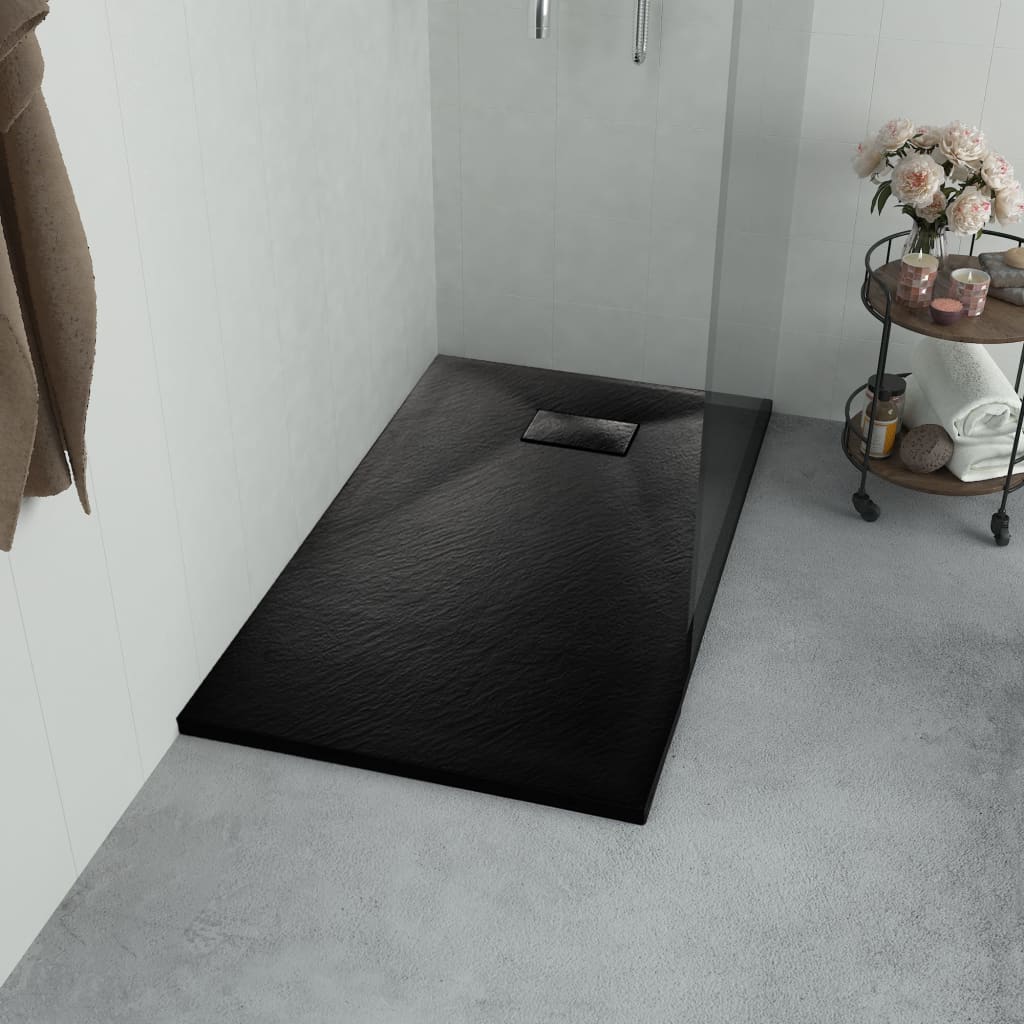 Image of Vidaxl Shower Tray Shower Plate Shower Basin Shower Tub Bathroom Shower Bathtub Bathroom Smc Black 120x70cm Low Threshold 9cm Drain Opening