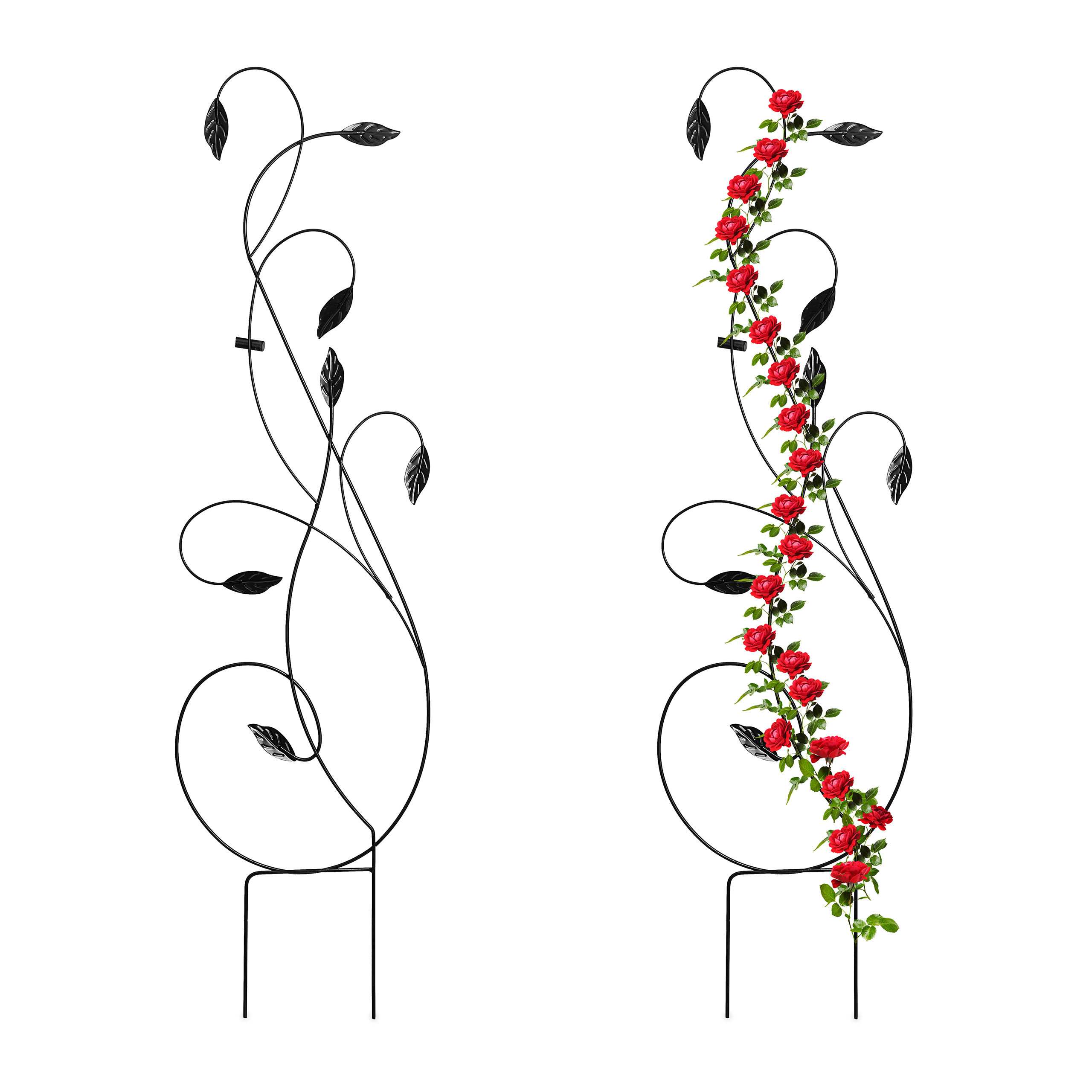 TEMU Treillages courbés, lot de 2, supports en fer, noirs, 144 x 39 x 1 cm, pieds de 23 cm, avec feuilles décoratives, pour rosiers, lierre,