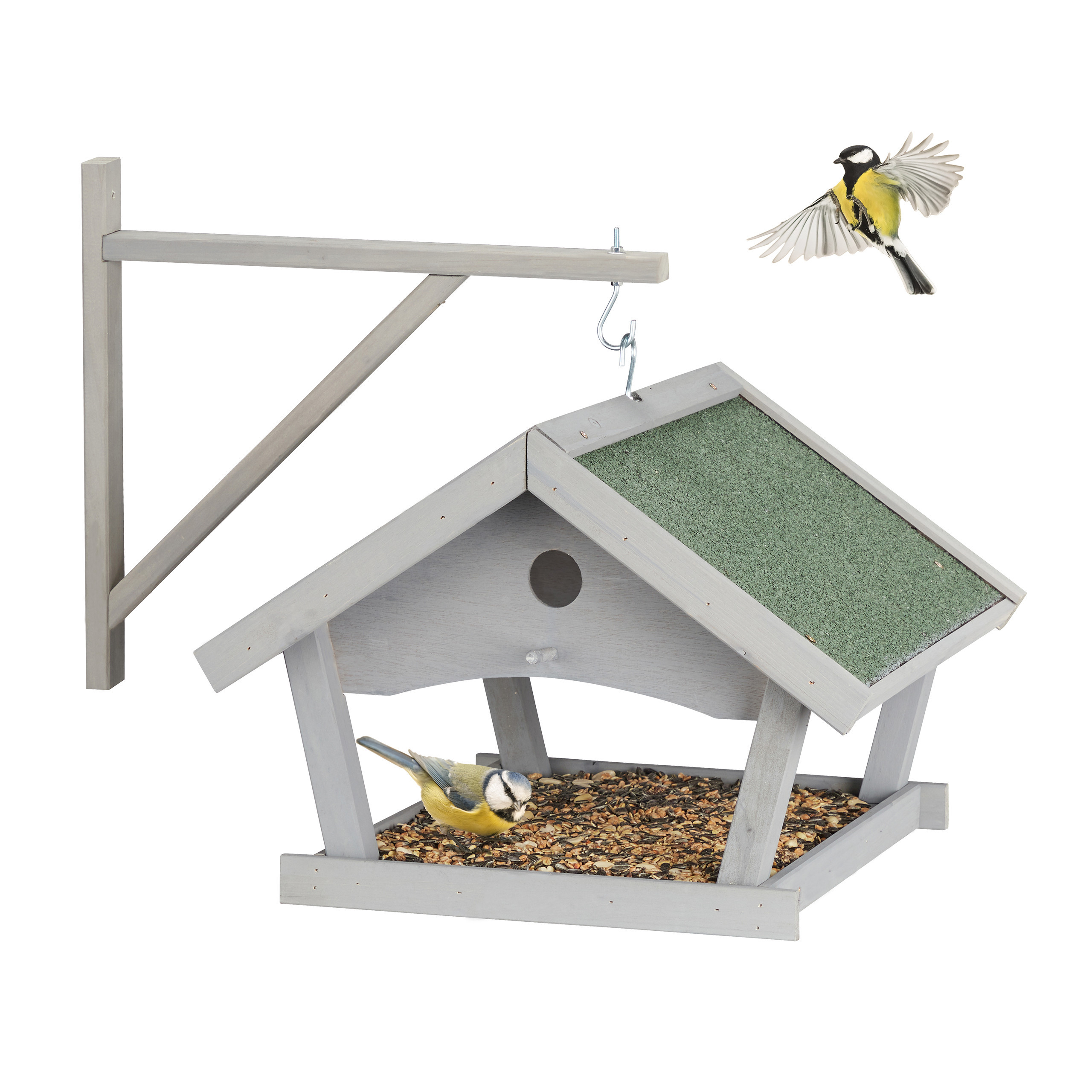 E-shop Vogelfutterhaus in Grau/ Grün - (B)42.5 x (H)35 x (T)40.5 cm