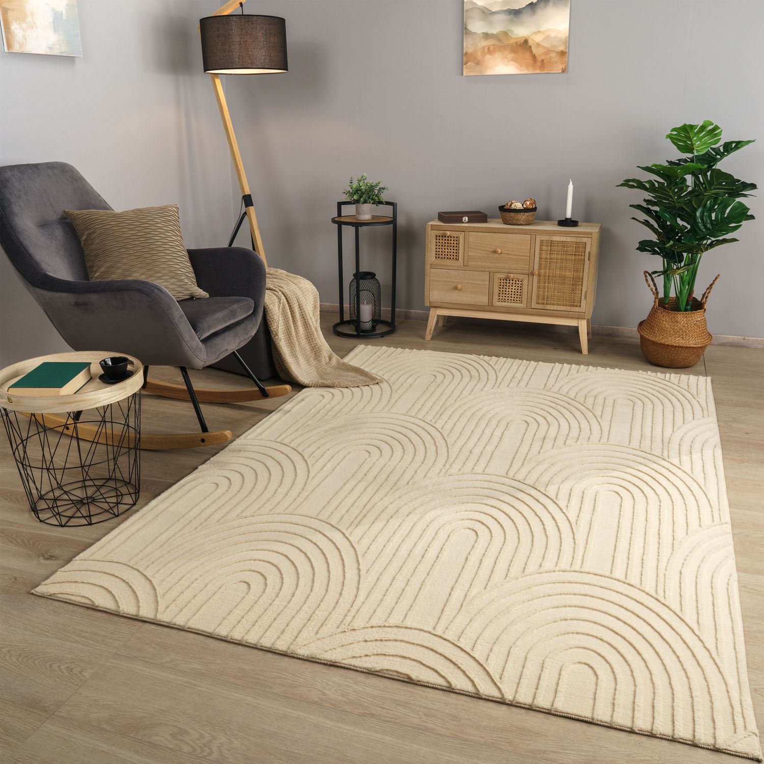 TEMU Living Room Carpet Dining Room Short Pile Geometric Pattern Scandinavian